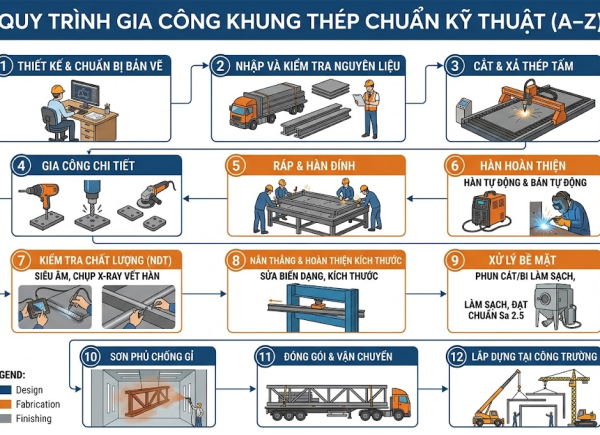 Quy trình gia công khung thép chuẩn kỹ thuật từ A–Z (Chi tiết cho người mới)